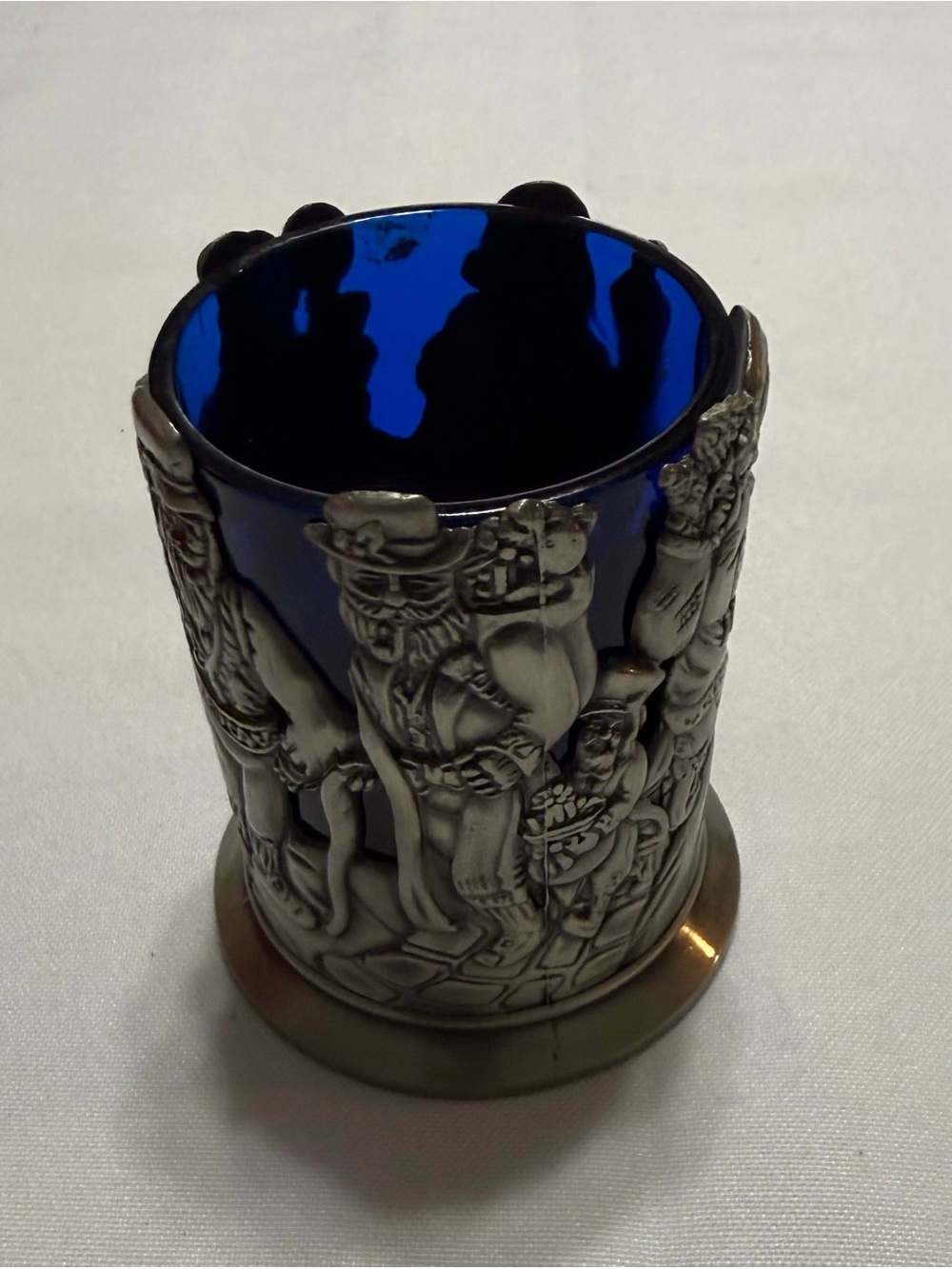 Vintage Home For The Holidays Blue Glass Votive Holder